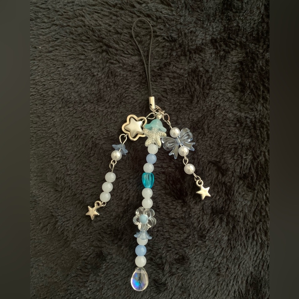 Handmade by my Daughter Beaded Phone Charm with Stars and Flowers - Picture 1 of 2